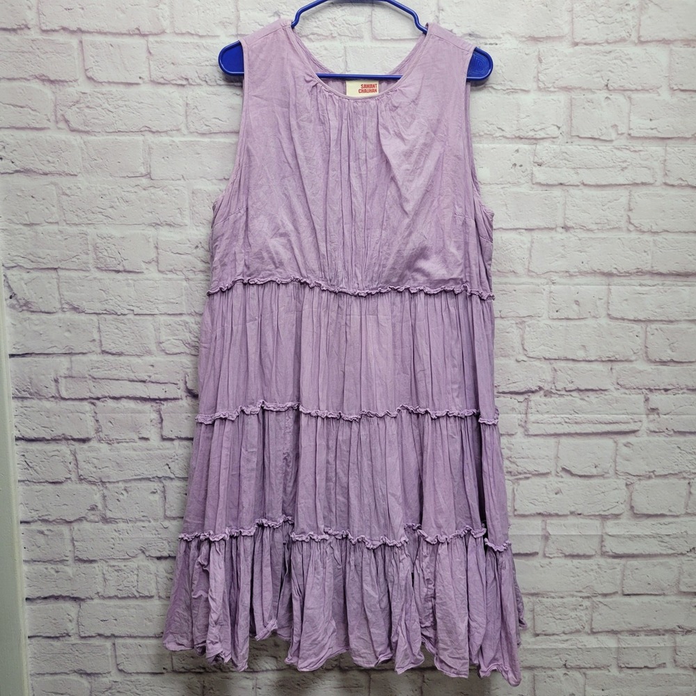 Anthropologie Samant Chauhan Lola‎ Tiered Dress Size XL Lavender Cotton Lined
